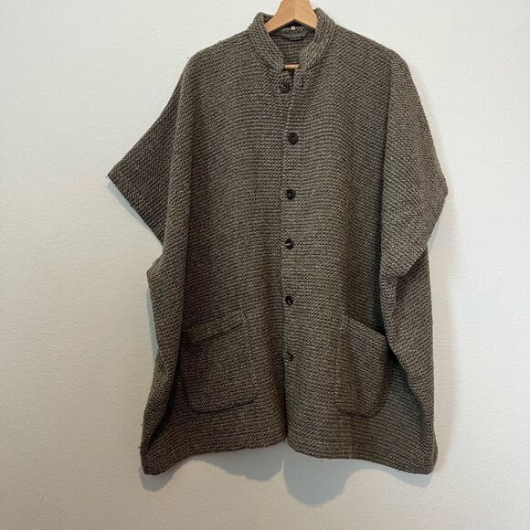 Eskandar Mandarin Button Down Poncho Sweater Lagenlook Women's 1/Small - Picture 1 of 5